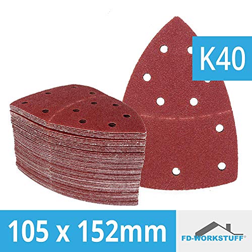 Triángulos de Molienda Prio │ 25 piezas │ 11 agujeros │ 105 x 152 mm │ grano 40 │ para poliquenales │ Cuchillas de Molienda │ Almohadillas de Molienda Triangulares │ Papel de Molienda │ Hojas de Lija