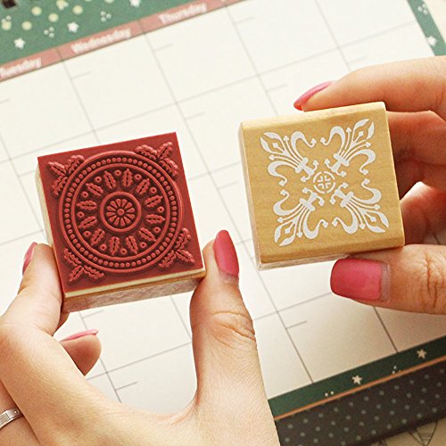 TRIXES Paquete de 6 Cuadrados de Madera con Sellos de Goma con Dibujos de Encaje para Cartas Artísticas de Regalo