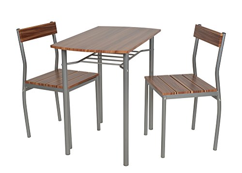 ts-ideen Juego de Comedor 3 Piezas Mesa Cocina Sillas Marco de Metal + Fibra de Madera Plateado y Marron 76 x 83