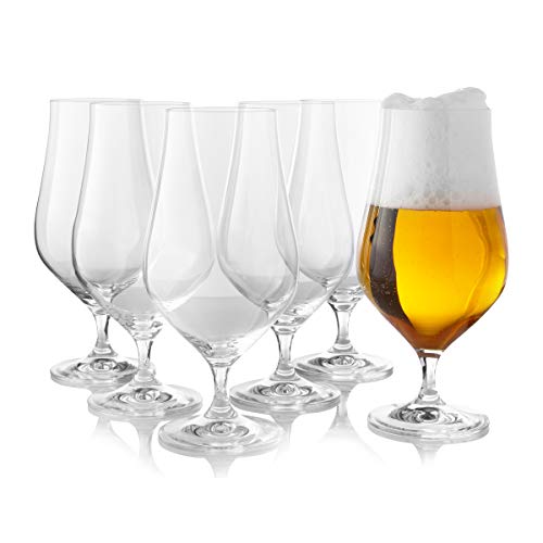 Tulip Pilsner - Juego de 6 vasos de cerveza grandes para beber artesanía, cerveza belga, británica alemana, media pinta, 540 ml, diseño de tulipán
