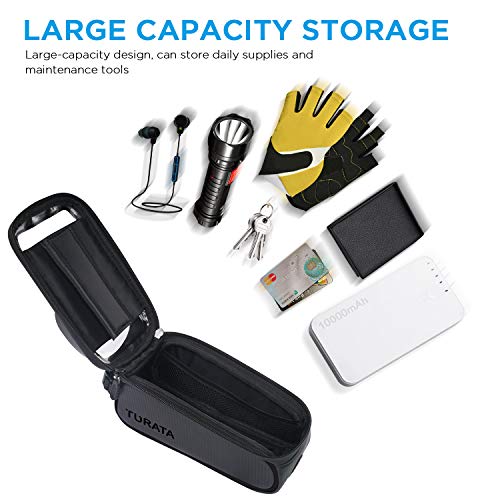 TURATA Bolsas de Bicicleta, Bolsa Impermeable para Bicicleta, Bolsa Táctil de Tubo Superior Delantero con Orificio para Auriculares para Teléfono Inteligente por Debajo de 6,5 Pulgadas (Negro)