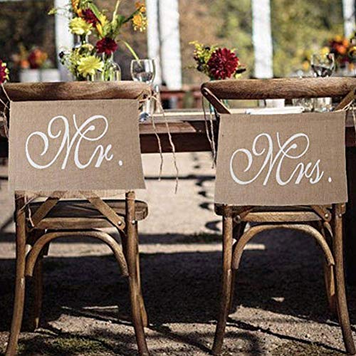 UIYU Carteles para silla de boda con las inscripciones «Mr.» y «Mrs.» Juego de carteles para silla, 2 unidades, estilo vintage, color caqui, para decoración de bodas y fiestas