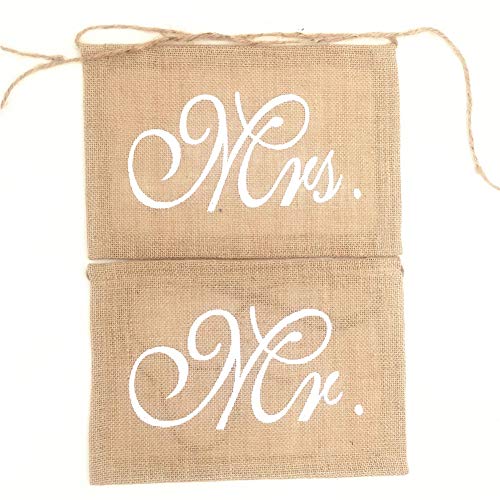 UIYU Carteles para silla de boda con las inscripciones «Mr.» y «Mrs.» Juego de carteles para silla, 2 unidades, estilo vintage, color caqui, para decoración de bodas y fiestas