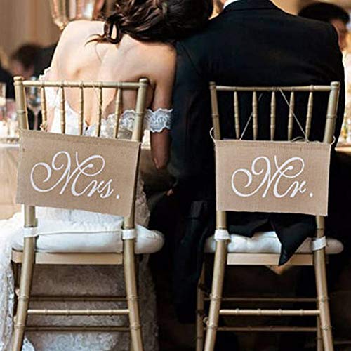 UIYU Carteles para silla de boda con las inscripciones «Mr.» y «Mrs.» Juego de carteles para silla, 2 unidades, estilo vintage, color caqui, para decoración de bodas y fiestas
