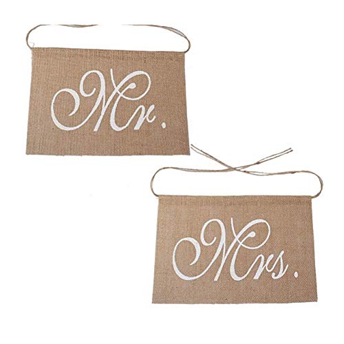 UIYU Carteles para silla de boda con las inscripciones «Mr.» y «Mrs.» Juego de carteles para silla, 2 unidades, estilo vintage, color caqui, para decoración de bodas y fiestas