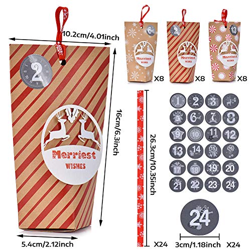 Ulikey Calendario Adviento, 24 Calendario de Adviento 1-24 Adhesivos Digitales de Adviento, Bolsa de Regalo Navidad Decoración Boda, cumpleaños