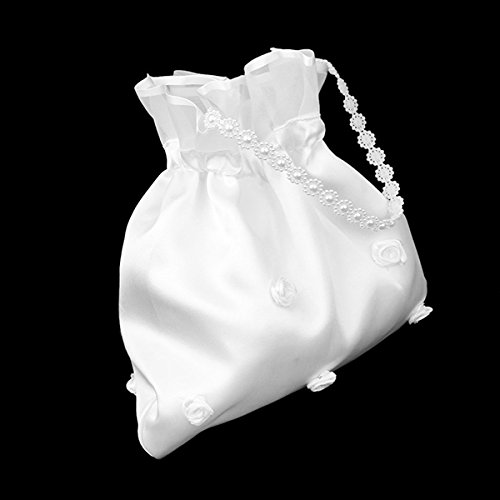 ULTNICE Bolso de Satén con Perla Flor para Boda Novia Regalo (Blanco)