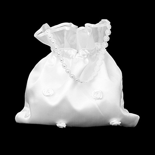 ULTNICE Bolso de Satén con Perla Flor para Boda Novia Regalo (Blanco)