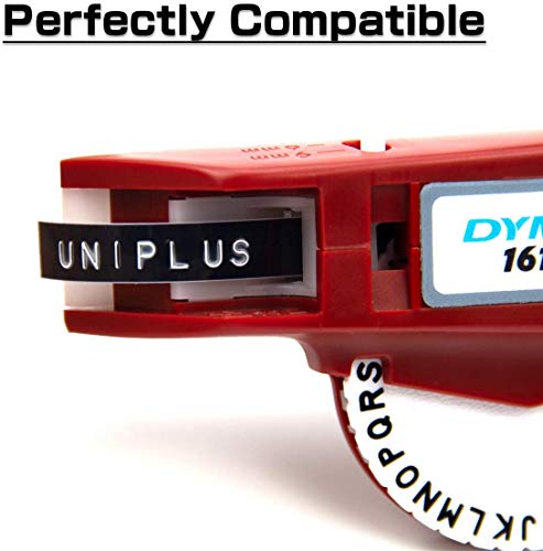 UniPlus 3D Cintas de Etiquetas Compatible para Dymo 9mm Embossing Impresora Blanco Sobre Negro/Oro/Champagne Gold/Plata/Transparente 9mm x 3m para Dymo Junior Máquina de Gofrado, Paquete de 6