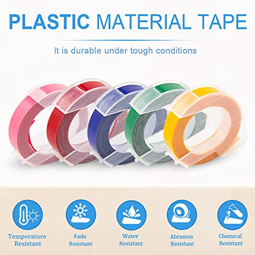 UniPlus 3D Cintas de Etiquetas Compatible para Dymo 9mm Embossing Impresora Blanco Sobre Negro/Oro/Champagne Gold/Plata/Transparente 9mm x 3m para Dymo Junior Máquina de Gofrado, Paquete de 6