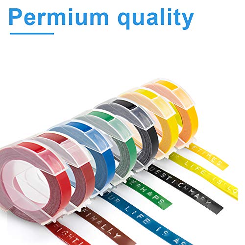 UniPlus 3D Cintas de Etiquetas Compatible para Dymo 9mm Embossing Impresora Blanco Sobre Negro/Oro/Champagne Gold/Plata/Transparente 9mm x 3m para Dymo Junior Máquina de Gofrado, Paquete de 6
