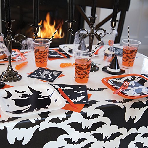 Unique Party - Platos de Papel - 23 cm - Diseño de Halloween de Murciélagos Negros - Paquete de 8 (77055)