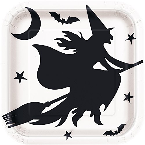 Unique Party - Platos de Papel - 23 cm - Diseño de Halloween de Murciélagos Negros - Paquete de 8 (77055)