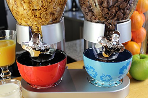 United Entertainment - Dispensador de cereales (doble dispensador para cereales, muesli y copos de maíz), color plateado