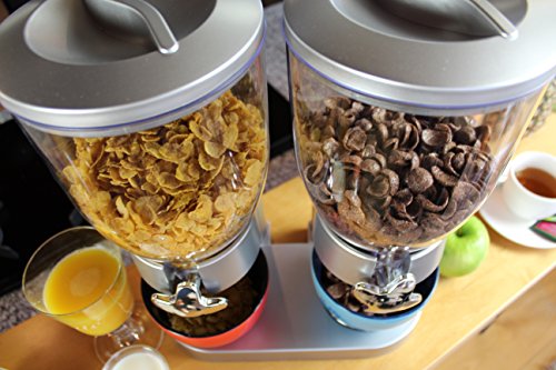 United Entertainment - Dispensador de cereales (doble dispensador para cereales, muesli y copos de maíz), color plateado