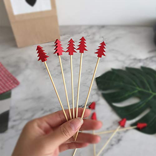 UPKOCH 100 piezas de madera en forma de árbol de navidad cócteles palillos de fruta de bambú bocadillo aperitivo cócteles palos suministros para fiestas de navidad
