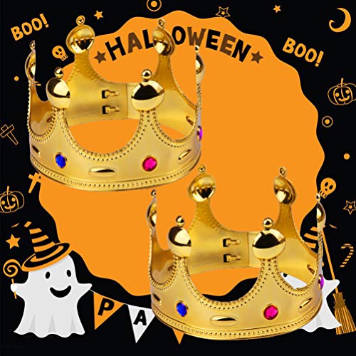 UPKOCH - 2 Coronas para Fiestas de Halloween, chapadas en plástico, con Rey Coronas, para niños, Disfraz de Halloween, Color Dorado