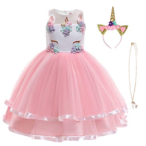 URAQT Disfraz de Princesa, Traje del Vestido Traje de Princesa de la Nieve Vestido Infantil Disfraz de Princesa de Niñas para Frozen Themed Fiesta Cumpleaños Navidad Halloween Ros 150CM