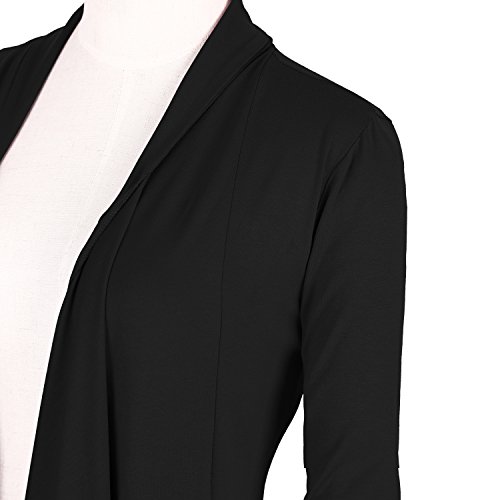 Urban GoCo Mujeres Cárdigan Drapeado de Manga Larga Chaqueta con Frente Abierto Rebecas Dobladillo Irregular (XXL, Negro)