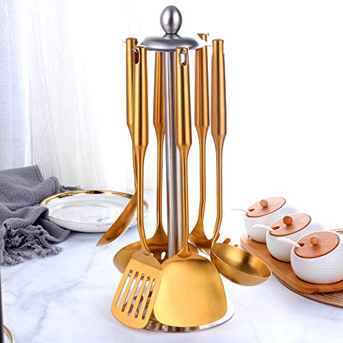 Utensilios de cocina 6 piezas Acero inoxidable Cocinar skimmer Cucharón de sopa Espátula Turner ranurado Pasta y arroz servidor
