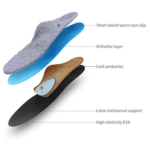 Valsole invierno cálido La plantilla ortopédica funcional médica suave del pastel del alto arco, pie plano de la inserción, fascitis plantar, dolor de pie (43-44 EU (280mm), gray-V107E)