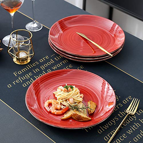 vancasso Serie Bella Rojo Platos de Cena 4 Piezas, Platos Llanos 27cm Platos de Gres, Vajillas Retro