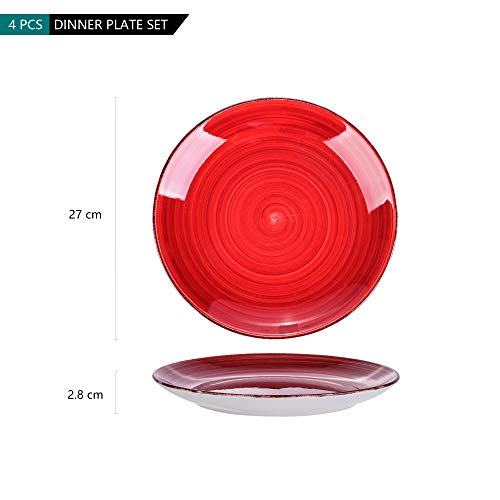 vancasso Serie Bella Rojo Platos de Cena 4 Piezas, Platos Llanos 27cm Platos de Gres, Vajillas Retro