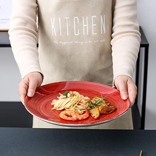 vancasso Serie Bella Rojo Platos de Cena 4 Piezas, Platos Llanos 27cm Platos de Gres, Vajillas Retro