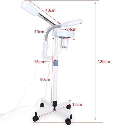 Vaporizador Facial Profesional Máquina de Vapor de Belleza con LED Lámpara de Aumento 3X con Ruedas de Spa por Belleza y Tatuaje Salón