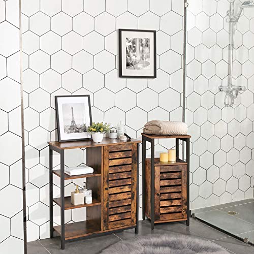 VASAGLE Armario Auxliliar de Almacenamiento Industrial, Armario de Pie, con 3 Estantes, Mesa Lateral, Salón, Dormitorio, Vestíbulo, Cocina, Marrón Rústico LSC34BX