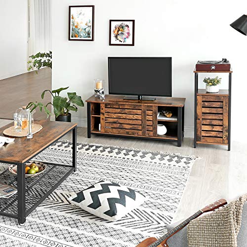 VASAGLE Armario Auxliliar de Almacenamiento Industrial, Armario de Pie, con 3 Estantes, Mesa Lateral, Salón, Dormitorio, Vestíbulo, Cocina, Marrón Rústico LSC34BX