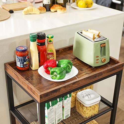 VASAGLE Carro de Cocina Estilo Industrial, Fijo o con Ruedas Universales, Estante de Cocina con Estantes de Malla Metálica, 60 x 40 x 75 cm, Marrón Vintage LRC75BX