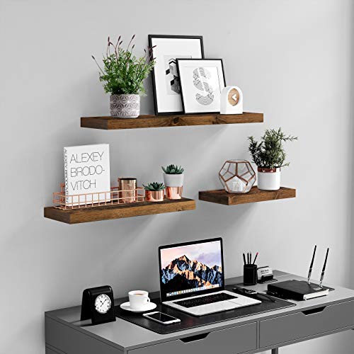 VASAGLE Estante Flotante, Estante de Pared para Fotos, Decoraciones, en Salón, Cocina, Pasillo, Dormitorio, Baño, Marrón Rústico LWS28BX