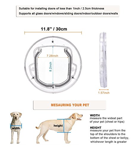 Ventana puerta de mascota de 4 vías con cerradura para gato, cachorro perro puerta con cerradura, puerta redonda transparente para ventana de pantalla puerta corredera de cristal ventana de cristal