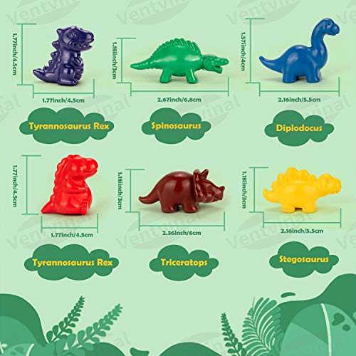 Ventvinal 6 Piezas de crayones de Cera de Dinosaurio, Juguetes para niños Seguros y no tóxicos, Ceras de Colores 1 año para niños, Juguetes Ceras de Colores para niños