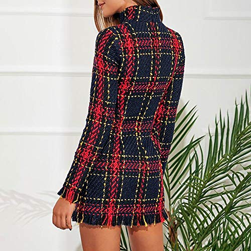 Vestido de Fiesta Sexy Corto Mini para Mujer Manga Larga Otoño Invierno,PAOLIAN Vestido Ajustado Cuadros Cuello Alto Casual Vestido de Punto Jerséis Sexy Vintage Elegantes Suéter Rojo