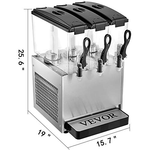 VEVOR Máquina de Dispensador de Bebida 36 L, Máquina de Bebidas Frío con Tanques 12 L * 3, Máquina de Dispensador de Jugo 270 W, Máquina de Bebidas Frías de Acero Inoxidable Temperatura 5-12℃