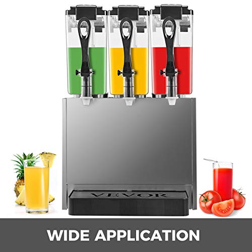 VEVOR Máquina de Dispensador de Bebida 36 L, Máquina de Bebidas Frío con Tanques 12 L * 3, Máquina de Dispensador de Jugo 270 W, Máquina de Bebidas Frías de Acero Inoxidable Temperatura 5-12℃
