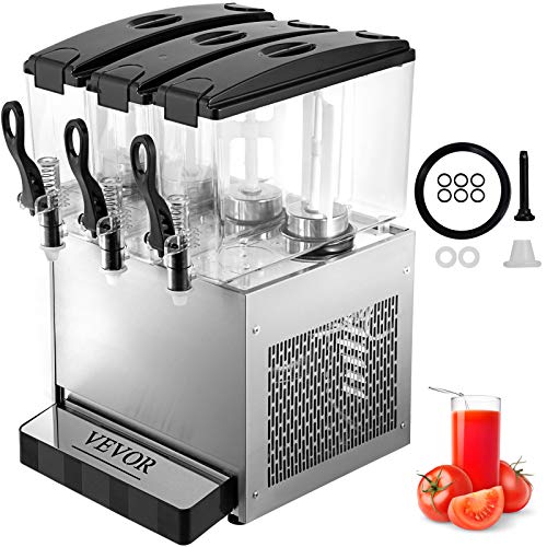VEVOR Máquina de Dispensador de Bebida 36 L, Máquina de Bebidas Frío con Tanques 12 L * 3, Máquina de Dispensador de Jugo 270 W, Máquina de Bebidas Frías de Acero Inoxidable Temperatura 5-12℃