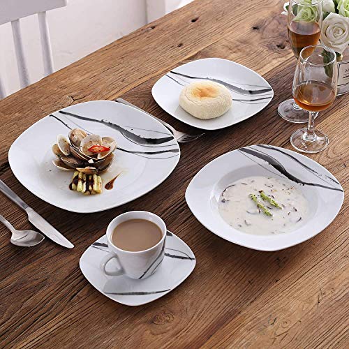 VEWEET Teresa 30 Piezas Vajillas de Porcelana Juegos con 6 Taza 175 ml, 6 Platillo, 6 Platos, 6 Platos de Postre y 6 Platos Hondos para 6 Personas