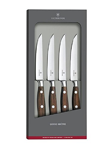 Victorinox - Juego de 4 cuchillos de carne forjados "Grand Maître Rosewood", mango palisandro