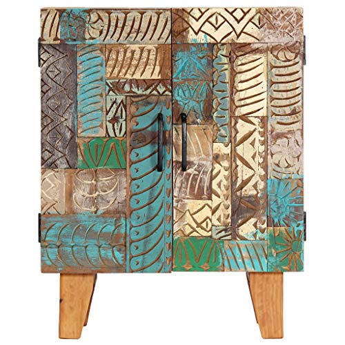 vidaXL Aparador Comedor 2 Puertas Madera Maciza Reciclada Vintage Retro Decorado Mueble Buffet Estrecho Salón Cocina Armario Auxiliar Bufé Multicolor