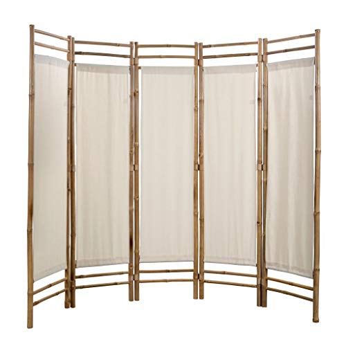 vidaXL Biombo Plegable 5 Panel 200cm Bambú Lona Pantalla Separadora Habitación
