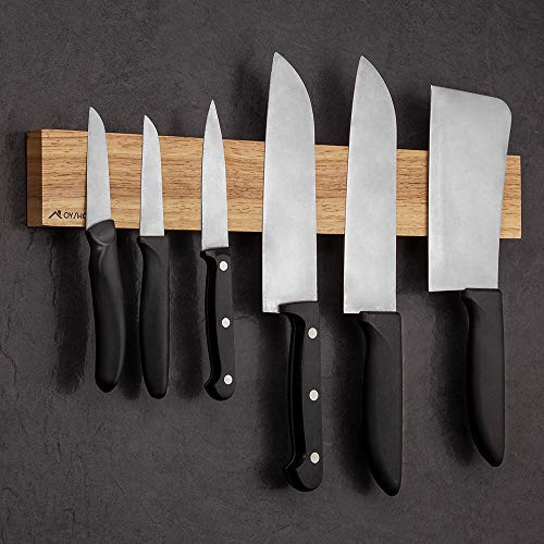 Virklyee Barra magnética Soporte para Cuchillos, Sostenedor de Cuchillo magnetico Fuerte Amplia Tira de Cuchillo Barra de Cuchillo y Organizador de Herramientas magnetico (Grano de Madera -16 in)