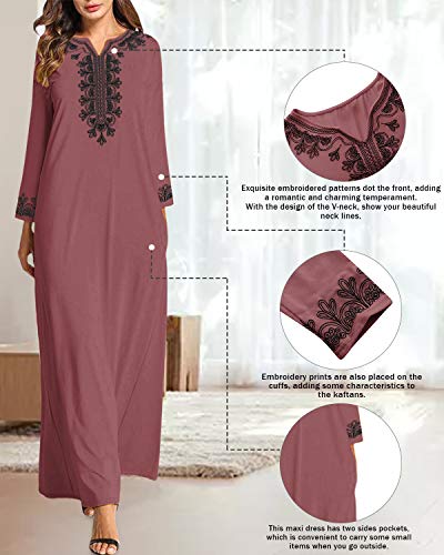 VONDA Vestidos Largo de Manga Larga para Mujer Vestido Largo Kaftan con Cuello en V Camafeo Large