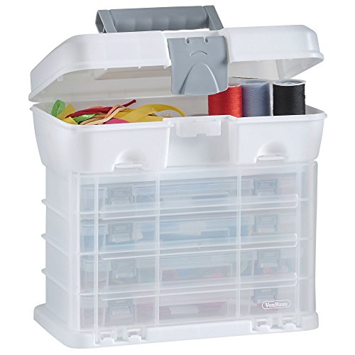 VonHaus - Caja de herramientas con 4 cajones transparentes y divisores ajustables, blanco