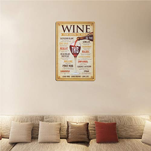 VOSAREA Placa metálica Decorativa Placa de Pared Vintage para Bar Café hogar Restaurante Oficina cafetería Decoracion(Vino de Todo el Mundo)