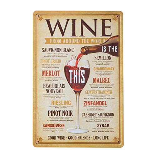 VOSAREA Placa metálica Decorativa Placa de Pared Vintage para Bar Café hogar Restaurante Oficina cafetería Decoracion(Vino de Todo el Mundo)