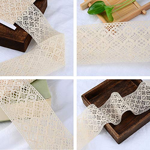 VU100 -Cinta de Encaje, 100% Algodón Natural, Lavable, Ganchillo, Ribetes, Collage, para Decoración de Boda, Regalo, Cinta, Manualidades DIY (Longitud:6 Yds; Ancho:6.35 cm;Marfil;Patrón D#)
