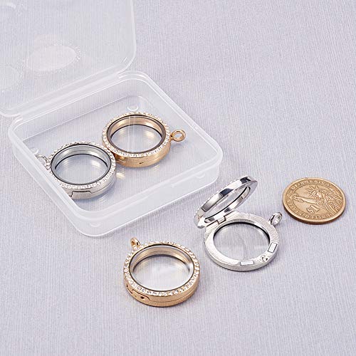 WANDIC - Colgante de fotos con diamantes de imitación, 4 unidades de medallón redondo de memoria, ramo de novia, para boda, fotos, para hacer manualidades, collar (2 plata + 2 dorados)